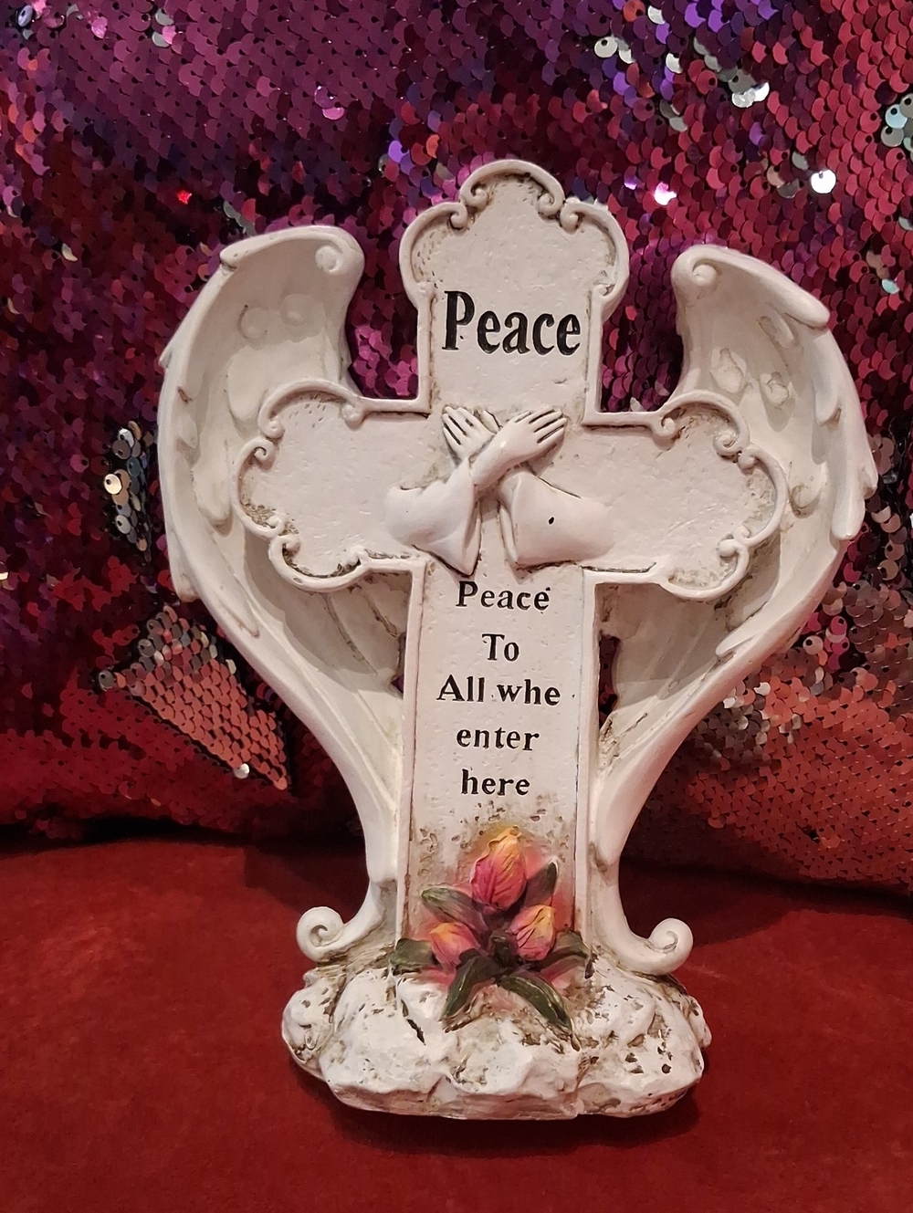 White Angel Cross Table Decor - Peace Accent